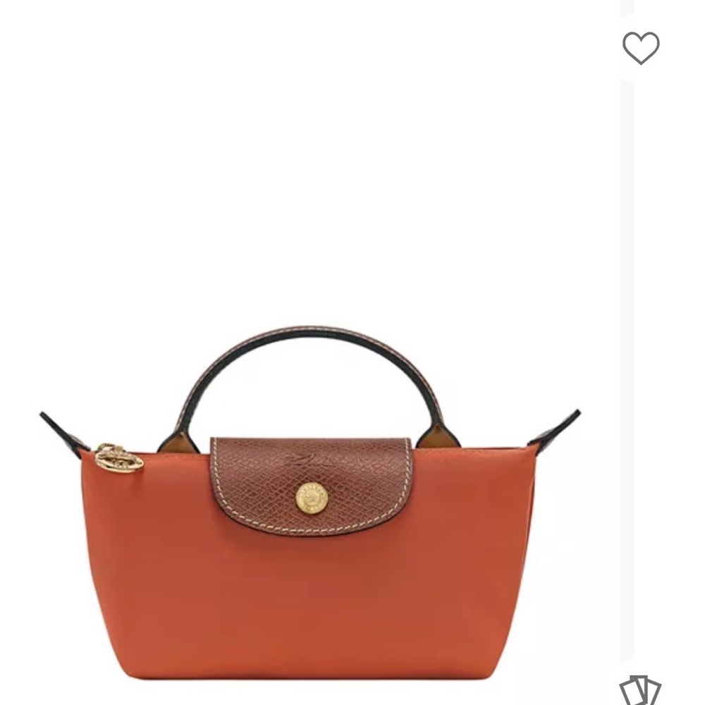 Longchamp Mini Top-Handle Bag in Orange with Brown Flap